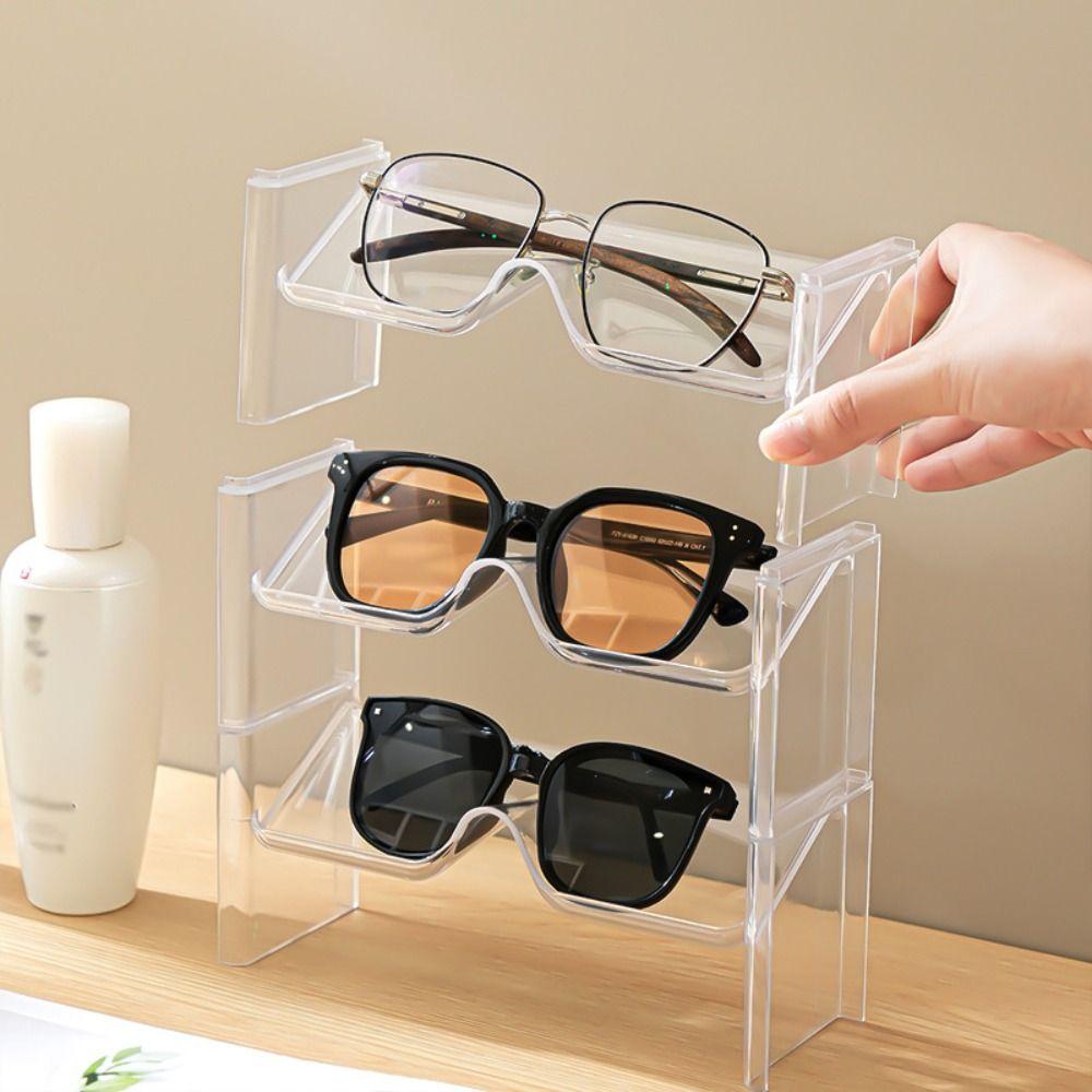 2Pcs Transparent Eyeglasses Display Stand Space Saving Glasses Shelf Sunglasses Show Rack  Desktop