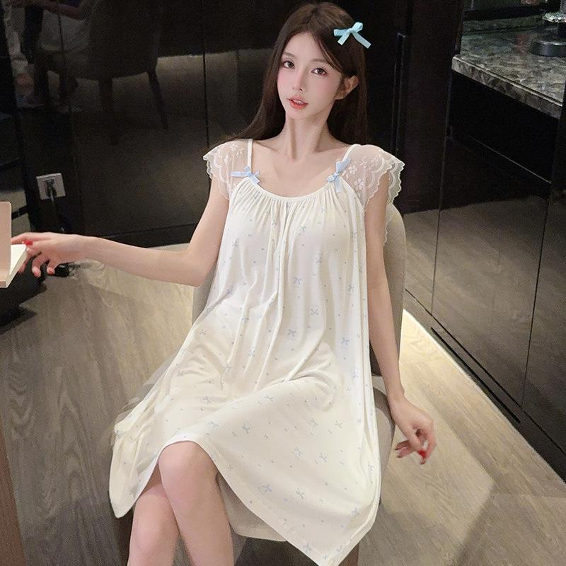 Oh Mi Da Summer Modal Pajamas Female Sweet Fairy Wind Pajamas Lace Loose Suspender Loungewear Can Be Worn Outside