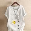 Women's Fashion Goldfish Prined Round Neck Short Sleeve T-shirt Casual Cotton Linen Graphic Shirt Leisure Loose Summer Blouse Tops