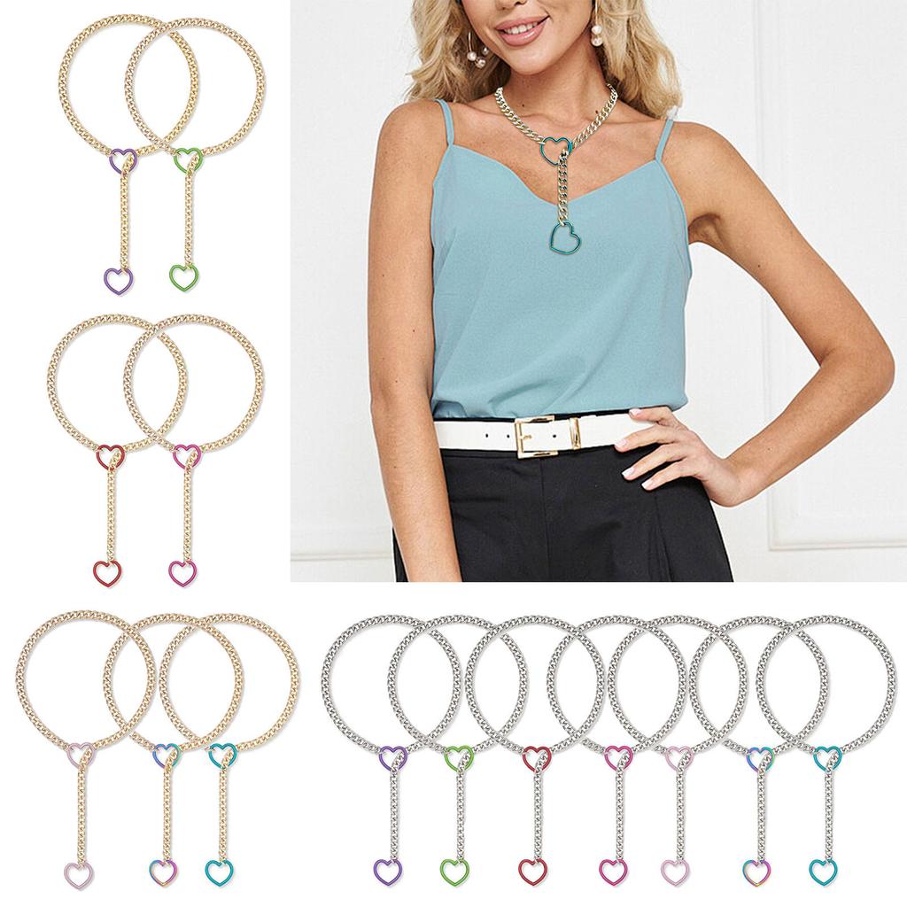 Women Slip Chain Necklace with Heart Pendant Cuban Link Neckchain Adjustable Length Clavicle Chain Metal Jewelry