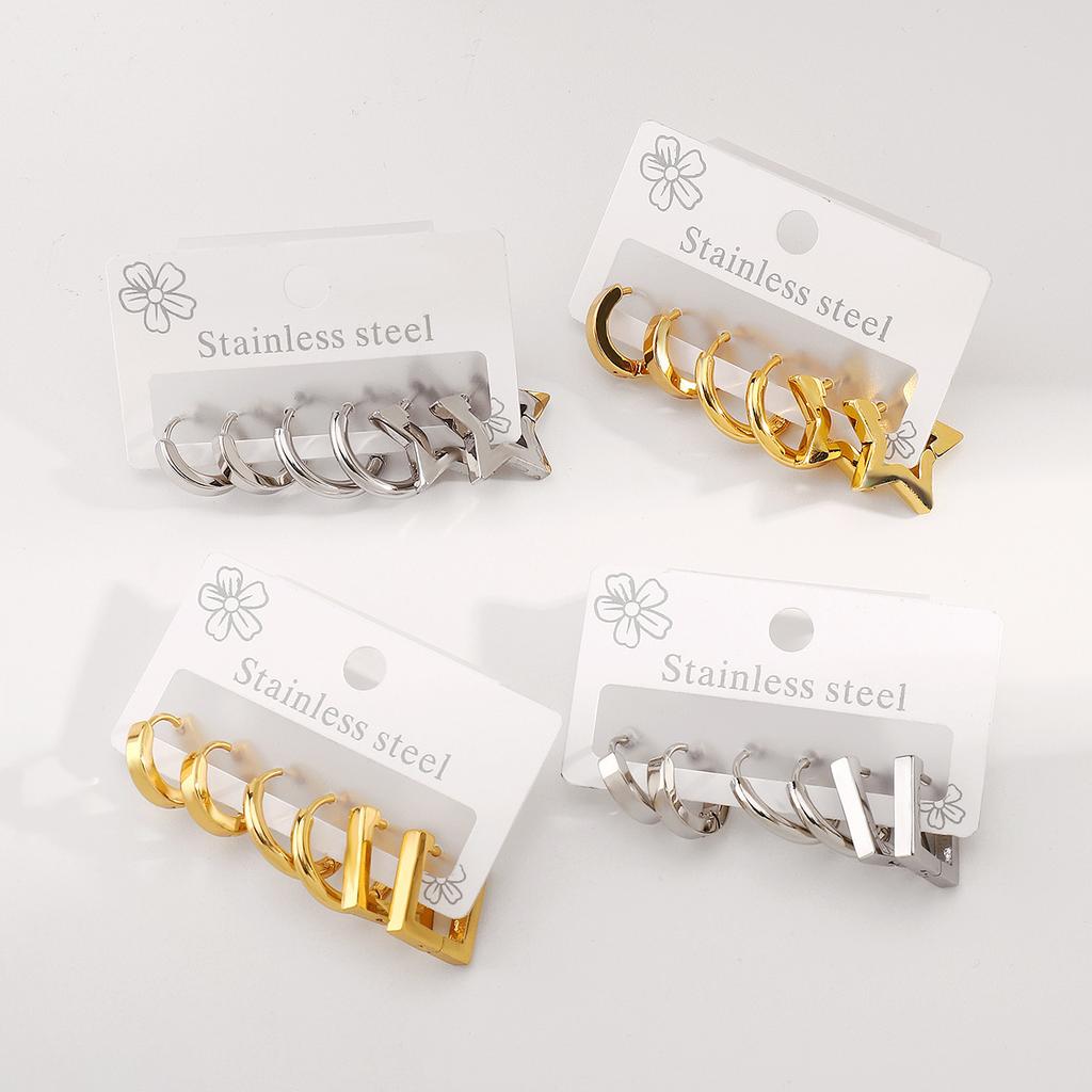 Women Fashion Stainless Steel Star Earrings Set Minimalist Luxury Vintage Unique Design Geometric Stud Earrings For Women