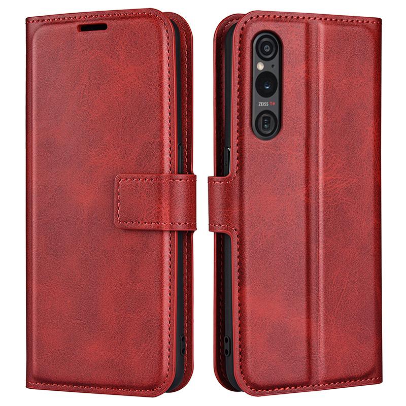 

For Sony Xperia 1 VI Case Calf Texture Wallet PU Leather Flip Folio Phone Cover Red