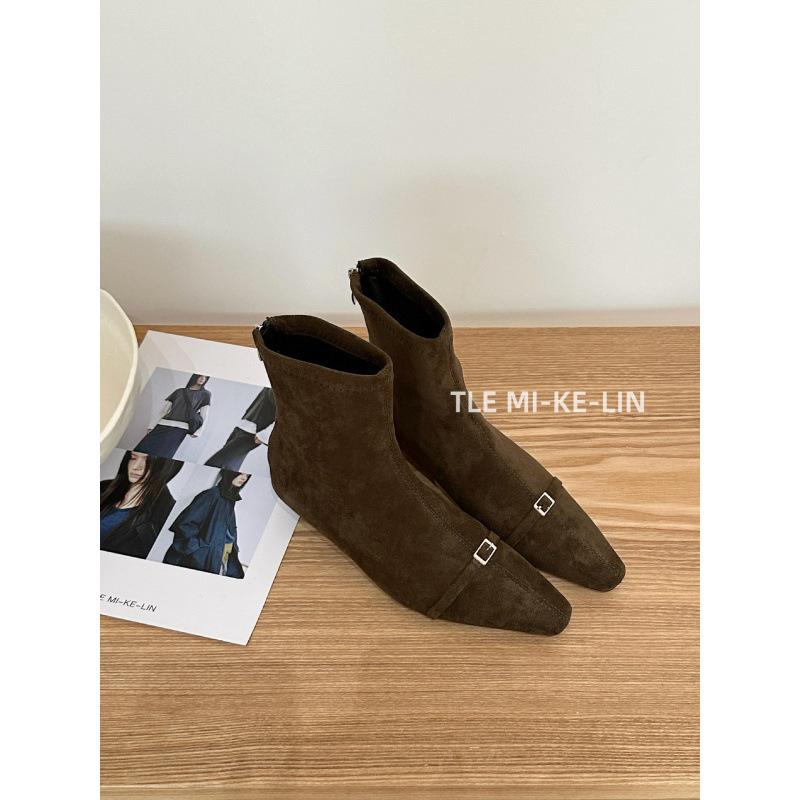 Korean Version Suede Belt Buckle Temperament Thin Boots Women's 2025 New Autumn and Winter Kitten Heel and Ankle Boots Retro Short Boots