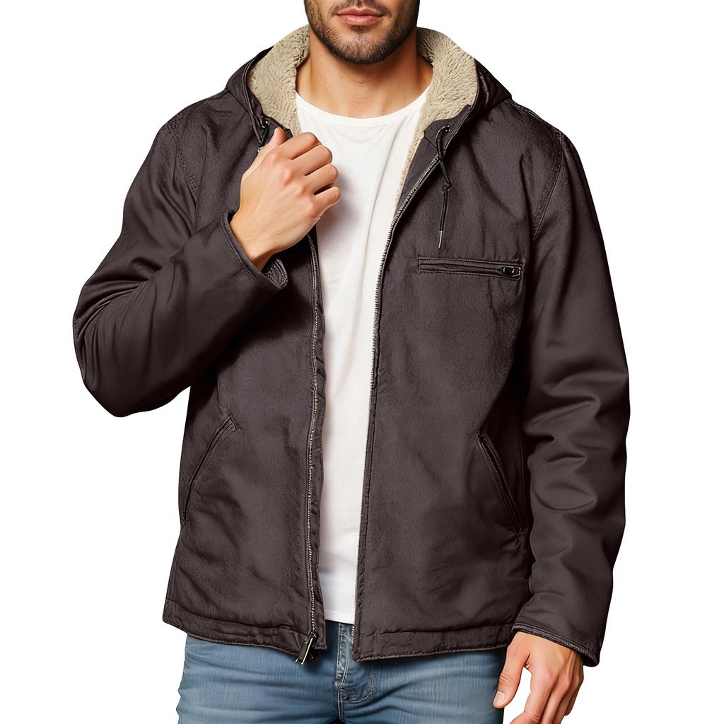 Men's Solid Color Zipper Pocket Hooded Sweatshirt Jacket Cardigan Men's Casual Jacket Cardigan