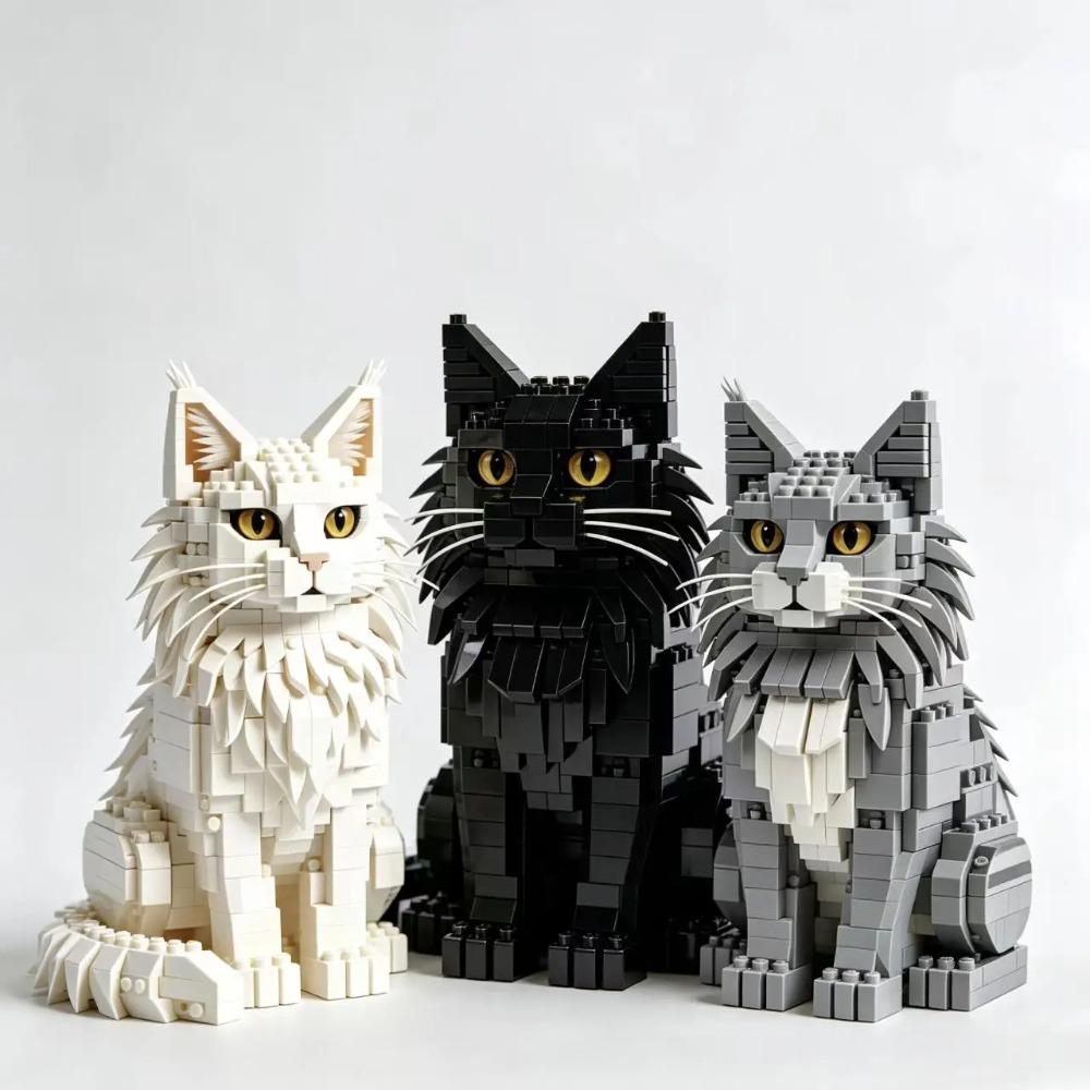 Realistisches Maine Coon Katze Bausteine Set DIY Zusammenbau Tier Modell Kreative Haus Schreibtisch Dekoration Haustier Sammlung Geschenke