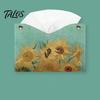 Compact Tissue Box for Bedroom PU Leather Cover with Wild Rose/Sunflower Pattern, Foldable Desktop Organizer, Napkin Holder Durable Bathroom