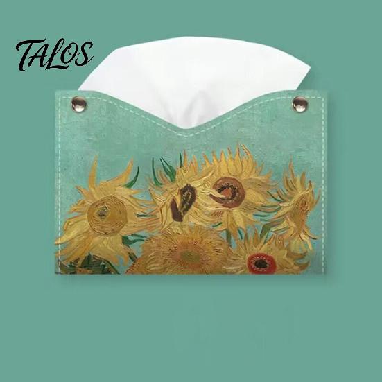 Compact Tissue Box for Bedroom PU Leather Cover with Wild Rose/Sunflower Pattern, Foldable Desktop Organizer, Napkin Holder Durable Bathroom