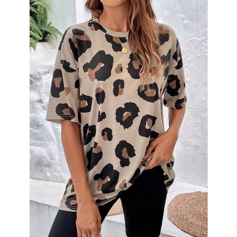 Summer Fashion Women's T-Shirt Leopard Print Print 3D Printed Short Sleeve Tops Girl Loose Casual Loose Oversize Outdoor Clothing
