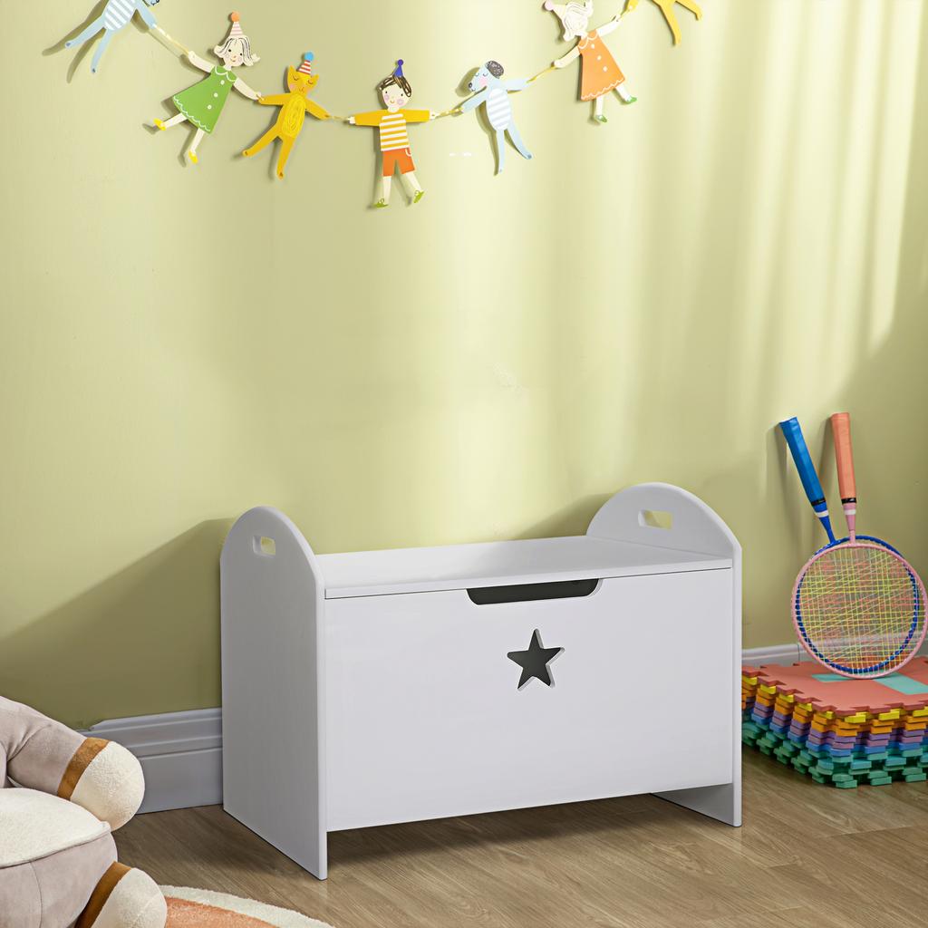 Kids Wooden Toy Box Organizer Children's Toy Storage with Lid Safety Hinge Side Handle Playroom Furniture White
