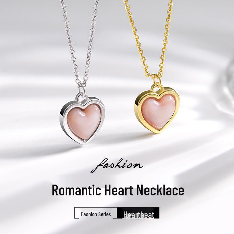 

Exquisite S925 Silver Heart Necklace with Pink Mother-of-Pearl Pendant 22k Gold
