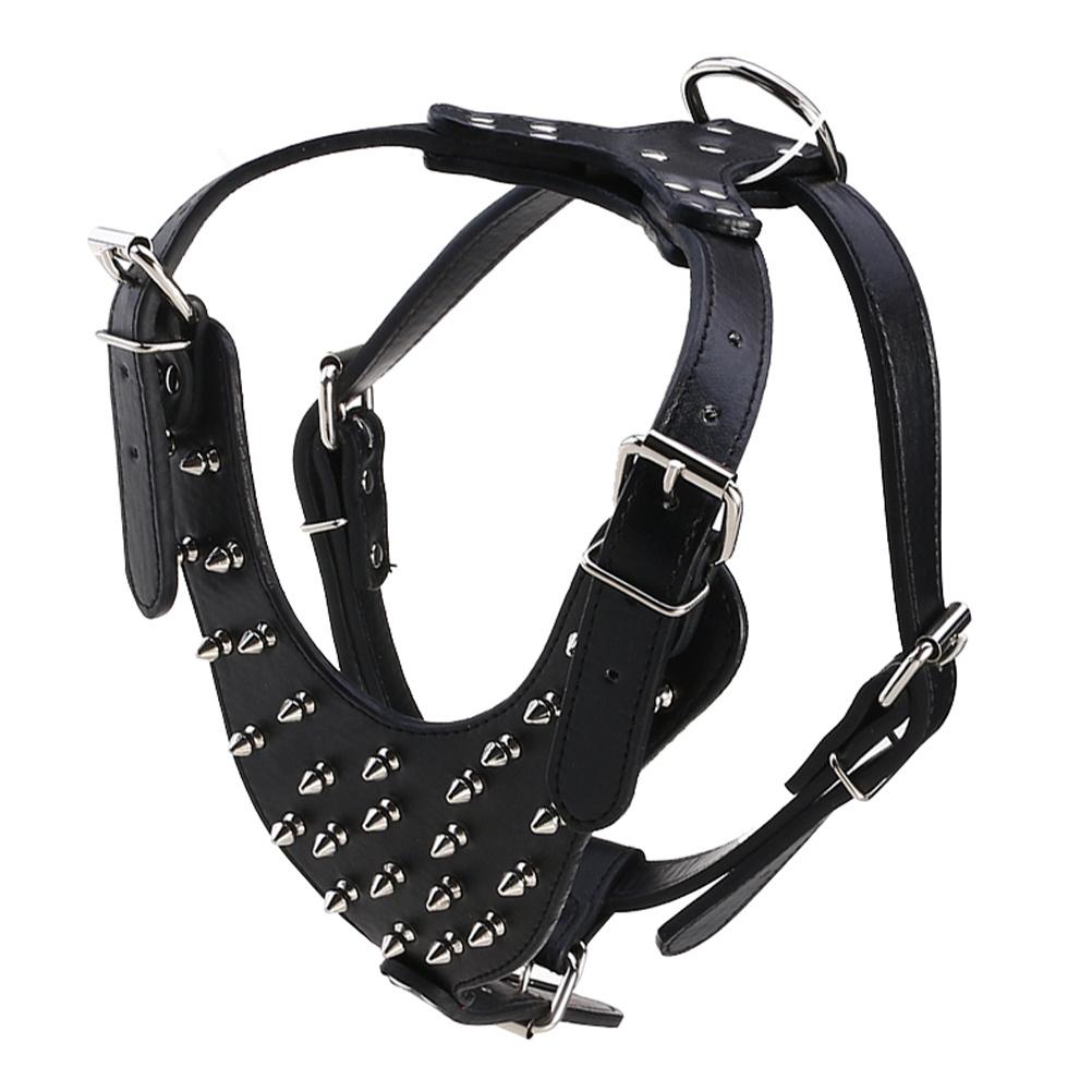 Adjustable PU Dog Harness with Metal Studs Round Head Spike for Walking Training Outdoor Travel Large Small Dogs Pet Supplies