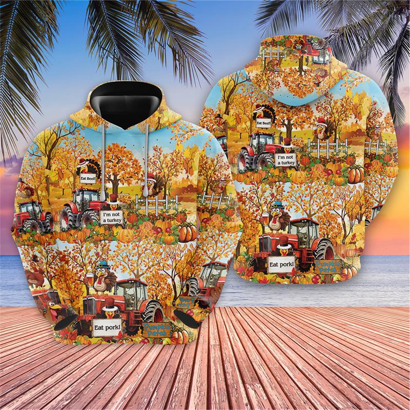 Harajuku 3D Print Happy Thanksgiving Day Hoodies Drawstring Turkey Pumpkin Graphic Hooded Sweatshirts Funny Mens Clothing Hoodie