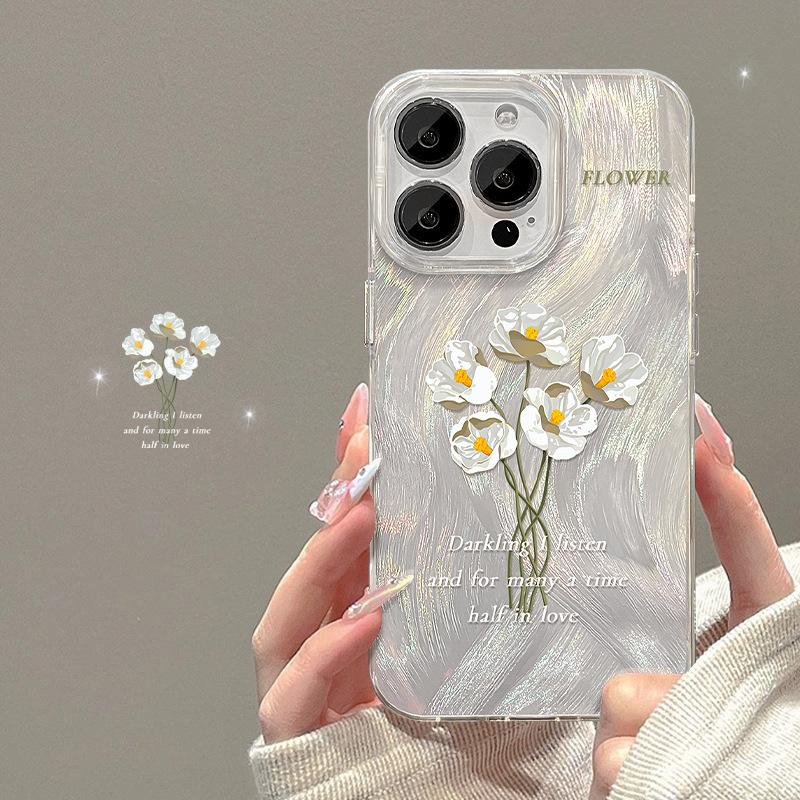 

Подходит для чехла для мобильного телефона Huawei P70/60pro Vivos17 Белый букет Подставка Oppo Перо Лазерная нить Xiaomi 13 Redmi Note 12 Turbo