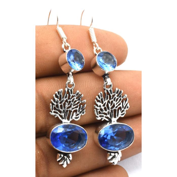 Blue Topaz Gemstone Ethnic Handmade Drop Dengle Earring Jewelry ER 348