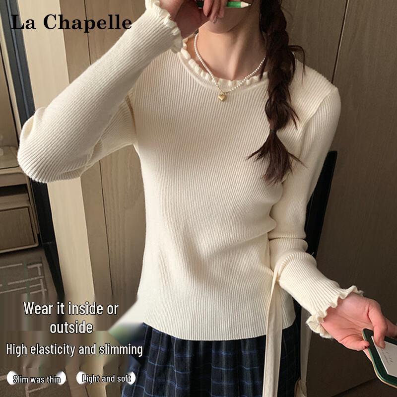 

La Chapelle Ruffle Trim Round Neck Knit Base Layer Sweater One Size