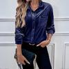 Women's Solid Color Lapel Lantern Sleeve Shirt Simple Versatile Casual Blouse Top for Europe America