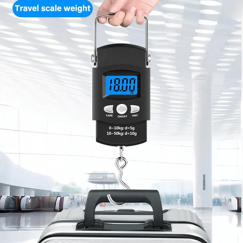 50kg/10g Portable Electronic Scale LCD Digital Display Hand Scale with 1m Measuring Tape,Travel Fishing Hanging Hook Scale