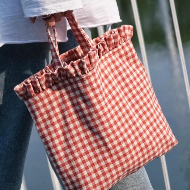 Modna Niszowa Retro Japoński Styl Mała Kraciasta Koronkowa Torebka Ręczna Torba