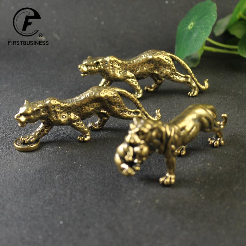 Brass Solid Vintage Cheetah Tiger Statue Desktop Ornaments Pen Rack Lucky Animal Leopard Figurines Miniatures Crafts Decorations