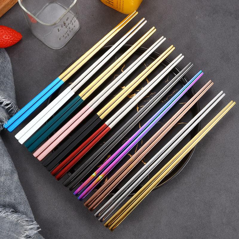 Square 23cm 304 stainless steel chopsticks, anti slip and heat-resistant hollow household chopsticks, sushi chopsticks