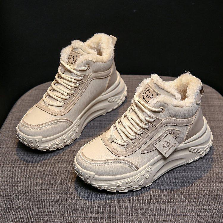 

Флисовые зимние ботинки на толстой подошве, женские теплые и утепленные, женская хлопковая обувь 2024 года, осень-зима, новая универсальная женская обувь для папы 40