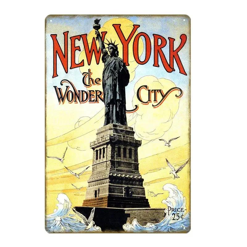 Vintage American Cities Travel Metal Signs  New York Alaska Ohio Washington  Wall Decor Poster  Retro Home Decor Sticker Paintin