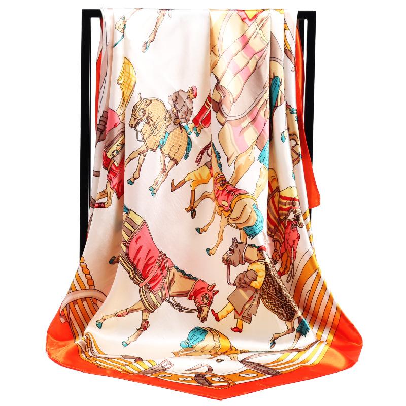 Luxury Women Silk Scarf Square Bandana Design Brand Headband Female Satin Hijab Large Shawl Wrap Lady Kerchief Chain Print New