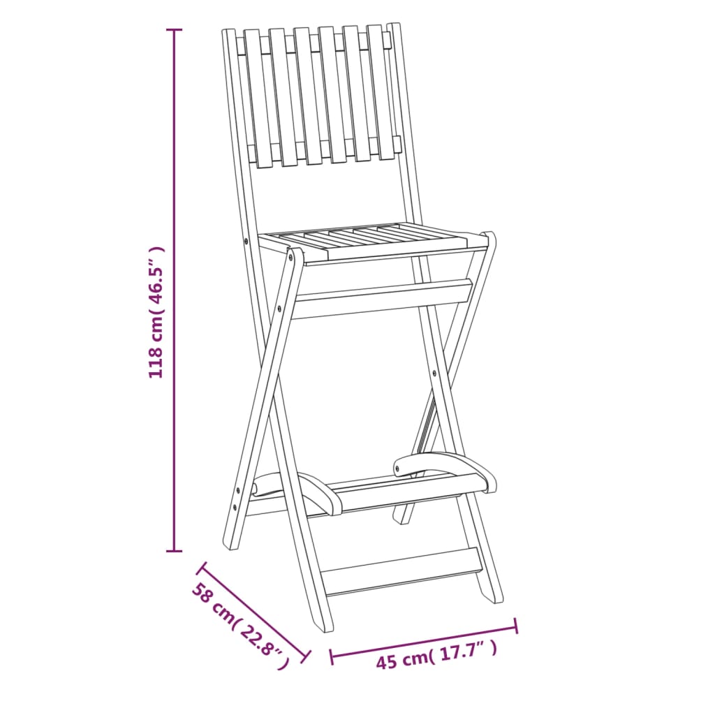 Garden Bar Stools 2 pcs. Foldable Solid Acacia Wood