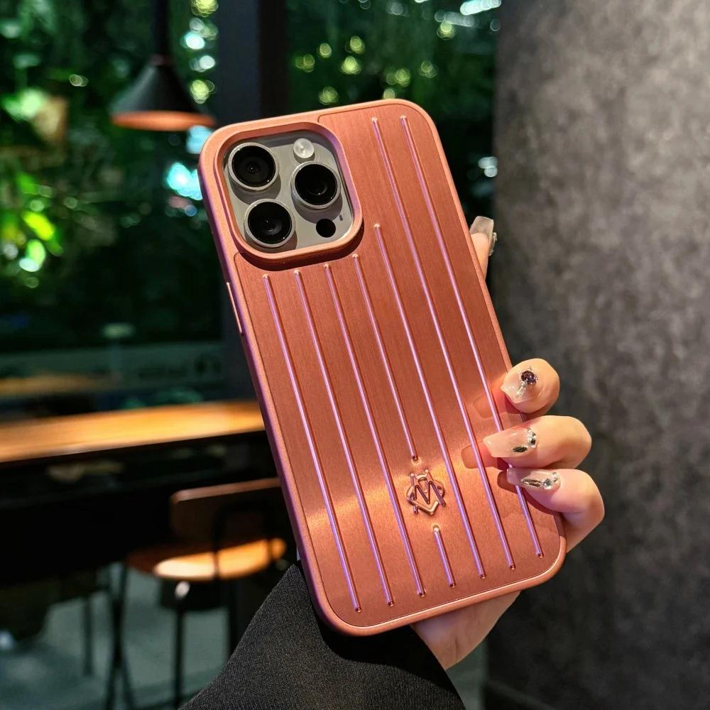 

Стильный деловой чехол для телефона с 3D гофрированной полоской, чемодан, для iPhone 16 15 14 13 ProMax, чехол, жесткий ударопрочный бампер, роскошный funda iPhone 11