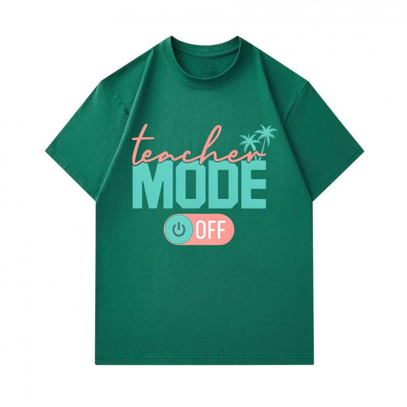 Men's 100% Cotton Crew Neck Short Sleeve T-Shirt, Teacher Mode Off Palm Tree Summer Casual Graphic Tee, Comfortable Breathable Daily Wear Top for Vaca