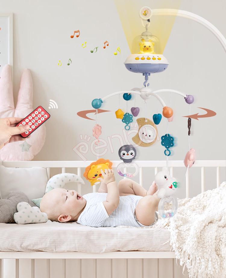 Baby Music Projector Bedside Rattle: Soothing Rotating Bell with Remote Control for Infants 0-1 Year