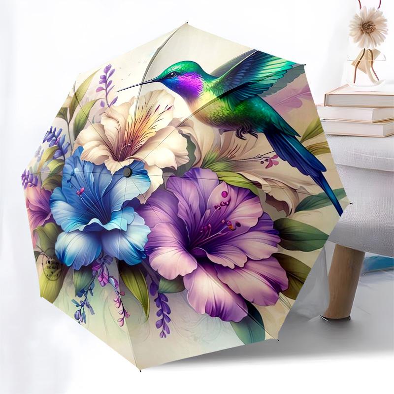 1pc Hummingbird Floral Bouquet Umbrella with Plastic Handle,Vibrant Cartoon Pattern,Multi-functional UmbrellaPT222