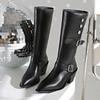 New Women's British Style Women's Knee High Boots Round Toe Block Heel Women's Zipper Plus Size 36-42 Zapatos Mujer