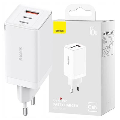 Network Charger Baseus Gan5 Pro 2Xusb-C + Usb, 65W (White)