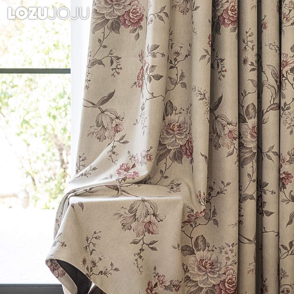 1PC LOZUJOJU French Retro Pink Peony Floral Curtains American Countryside Thick Curtains for Bedroom Living Room Window for Home Decor