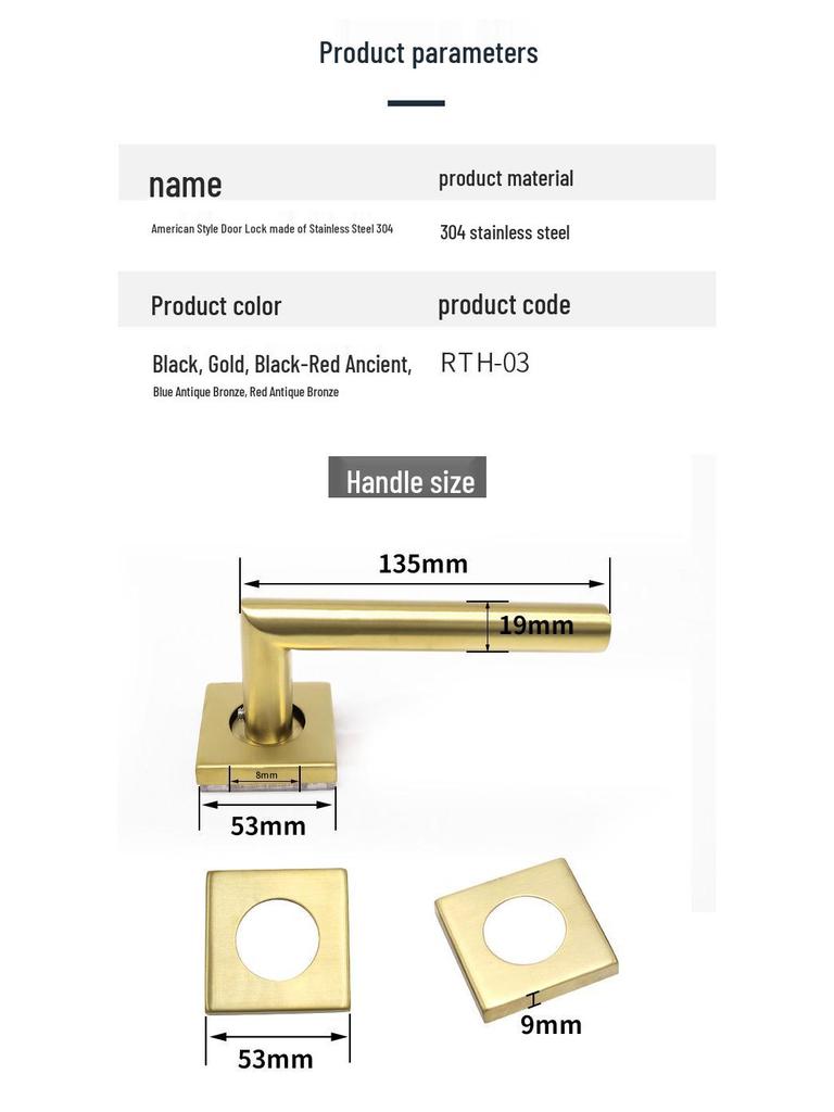 Cross 304 Stainless Steel American-Style Keyless Square Bathroom Door Lever Passage Lock