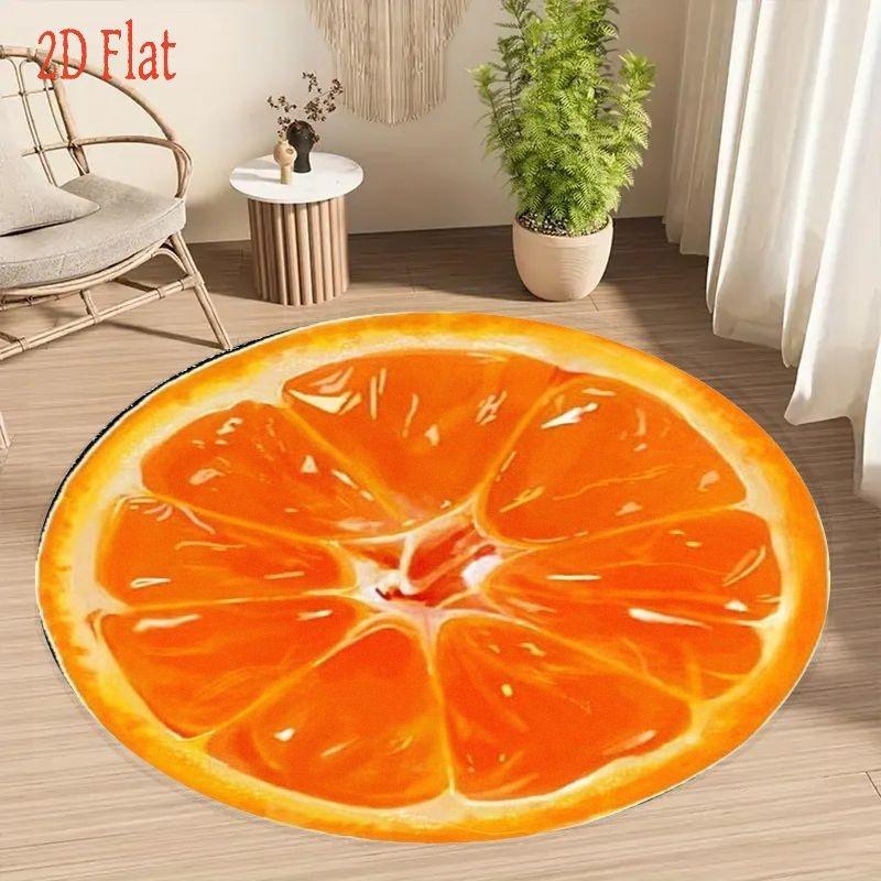 Orange Slice Round Rug Flannel Fruit Shape Area Rug Creative 3D Print Carpet Soft Cozy Non Slip Floor Mat Home Room Decor