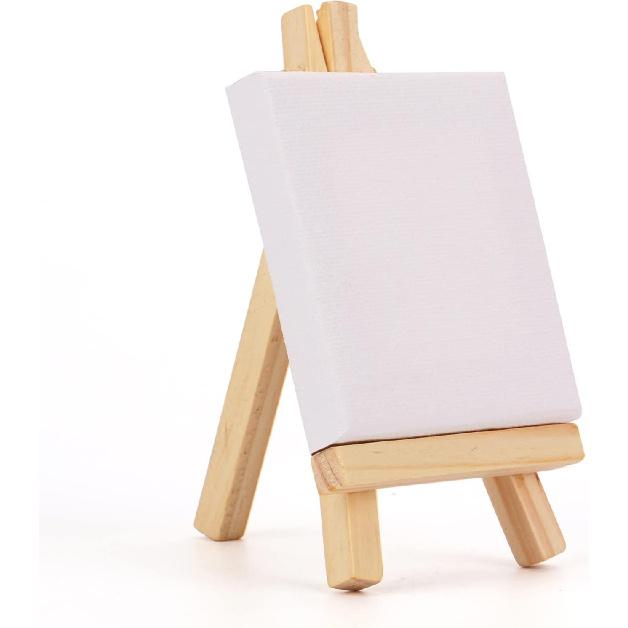 Tosnail 24 Pack 3" x 3" Mini Canvas and Easel Set, Small Art Easel Stand with Canvas Set, Tabletop Wooden Display Stand and Canvas Panels for Artist,