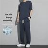 Men's Ice Silk Casual Two-Piece Summer Set: Short-Sleeve T-Shirt & Trousers Sportswear