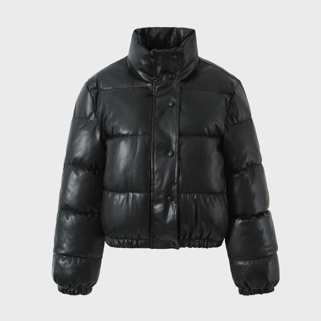 Piumino Invernale da Donna in Ecopelle PU, Giacca Corta Trapuntata con Collo Alto e Imbottitura Calda, Capospalla Corto Stile Bomber per il Freddo