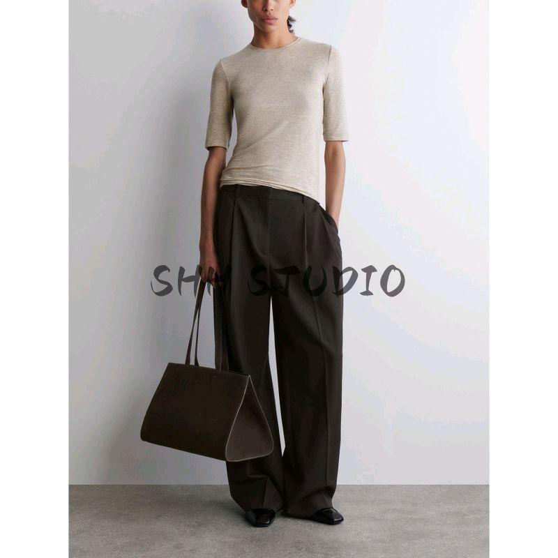 CS Autumn New Women Clothes French Style Simple Style Slim Version Round Neck Fleece Blended T-shirt Top 1292679