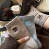 Bowknot Socks, Korean-style Women's Autumn and Winter Warm Plush Retro Mid-calf Socks, Brown Mid-calf Women's Socks