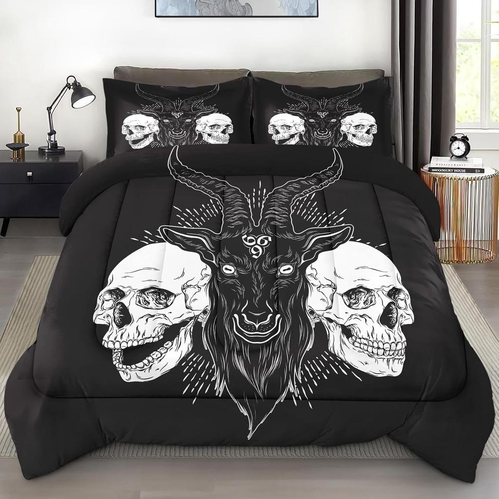 3D Anime Bedding Set Evil-Satan Demon Skull Printed Duvet Cover Set With Pillowcase Bedspread Boy Teens Adult Queen King Size