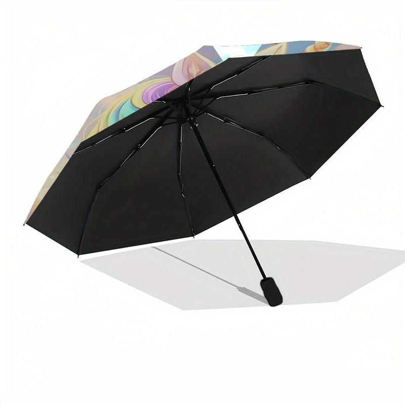 Unicorn Fantasy Automatic Folding Umbrella 8 Ribs, Durable Iron Frame, Bright Color Pattern Compact Travel Umbrella, Suitable for Outdoor,