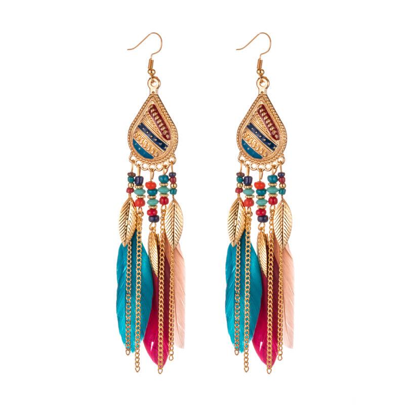 Bohemian Long Tassel Feather Earrings - Trendy Douyin-Inspired Design for Women