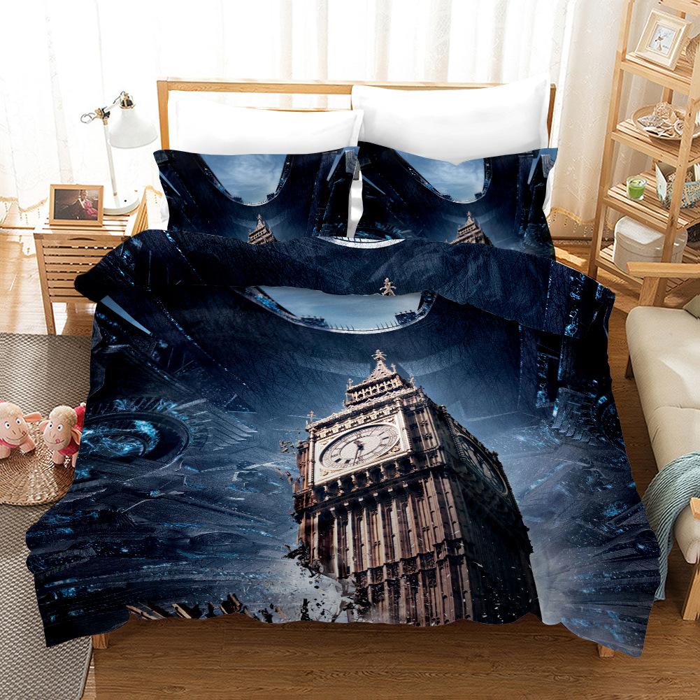 Doomsday Duvet Cover Statue of Liberty Eiffel Tower Bedding Set Polyester World Disaster Theme Comforter Cover for Boy Teen King