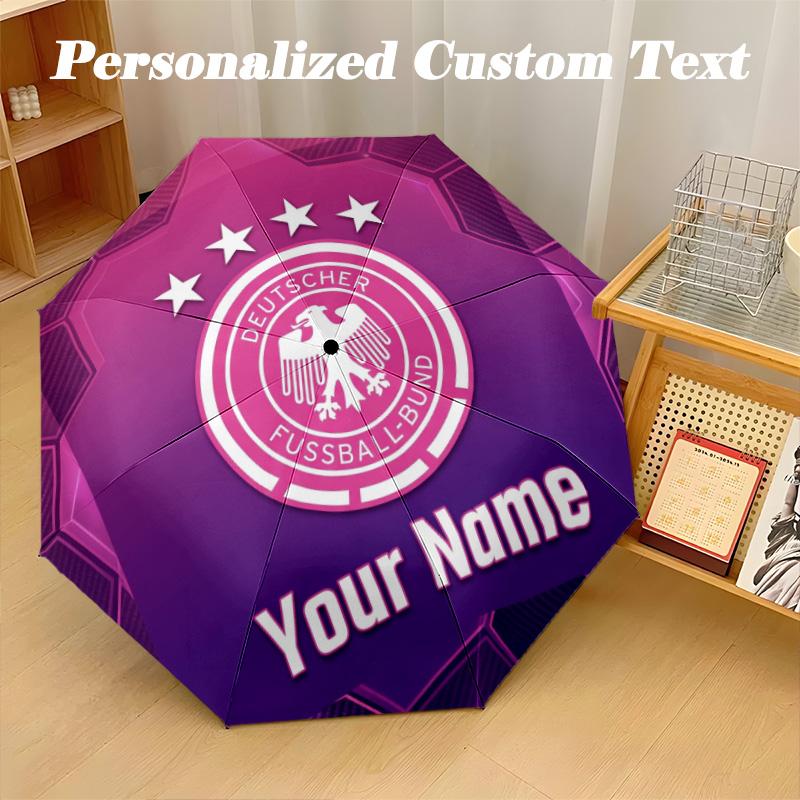 8 Rib Auto Folding Umbrella Germany national football team Print Custom Name Text Portable Rain Gear