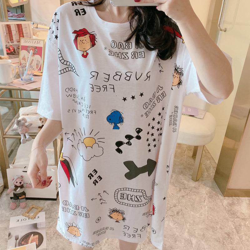 Girls' Summer, Spring and Autumn Short-sleeved Home Wear with Cute Cartoon Designs and Loose Style Pajamas and Nightgowns