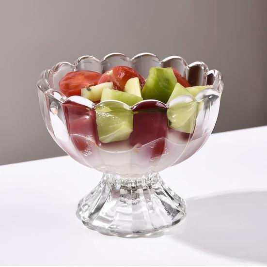 Yangyizhi Glas Dessertschale, Eiskristallbecher auf Fuß, Kleine Vintage-Parfait-Schale für Eisbecher, Obst, Pudding, Gewürze, Snacks, Servieren