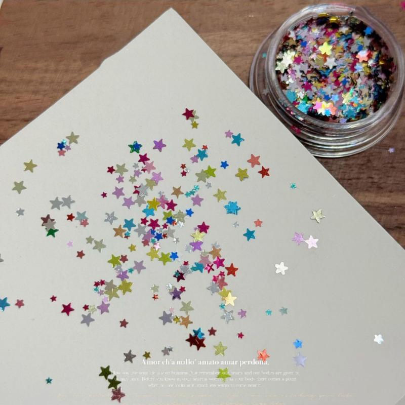 1 Set Mixed Size Candy Colored Laser Star Glitter Colorful Pentagram Nail Glitter Sparkling Diy Accessory Nail Decoration